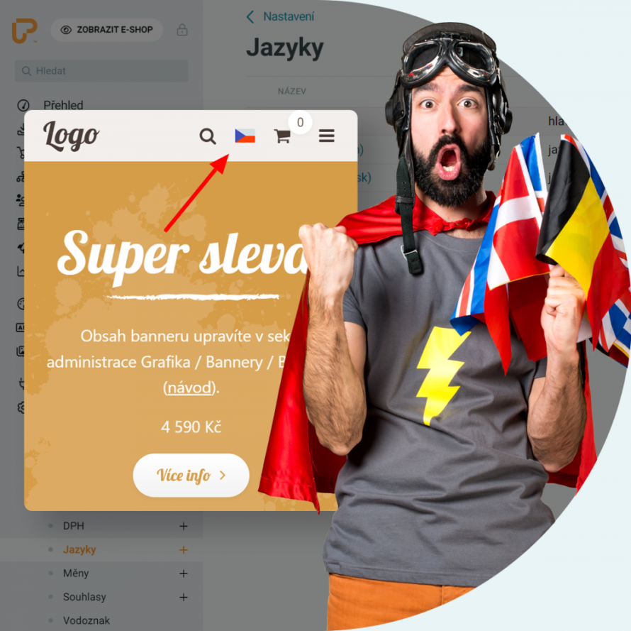 Nová funkce: vlaječky jazykových mutací v mobilním zobrazení